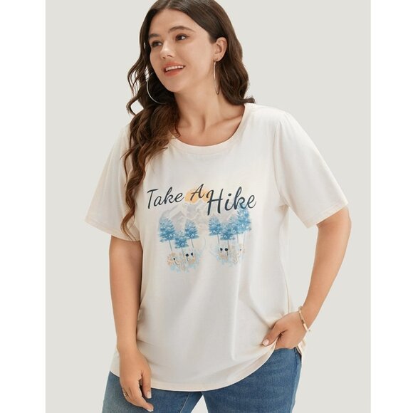 BloomChic Tops - NWT BloomChic Beige Letter & Graphic Print Round Neck T-shirt Plus Size 14-16/1X